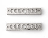 Moon Phase Rectangular Pendant Silver Tone 2 Hole Bar Connector Bars Boho Jewelry Long Celestial Necklace Focal - 10 Pieces