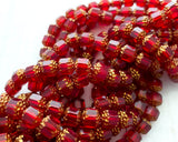 8mm Siam Red Crown Cathedral Beads with Gold Edge - Rosary Beads 0EVE1295
