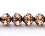9mm Fluted Bicone Beads Peach Picasso Czech Glass Beads 0EVE1423